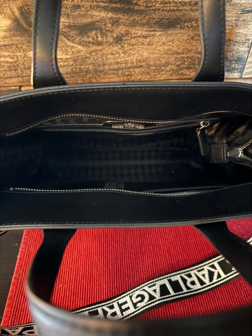 Karl Lagerfeld Black Leather Embossed Top-Handle Tote